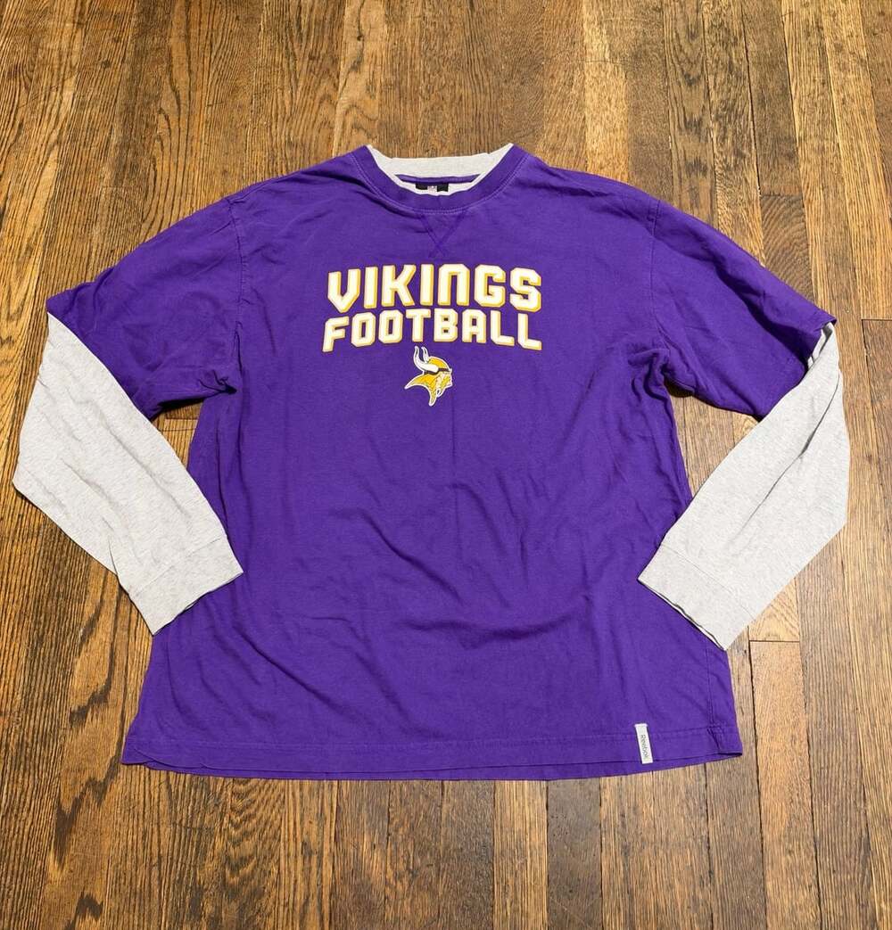 Vintage Y2K Reebok NFL Minnesota Vikings Long Sleeve Layered T-Shirt Purple XL